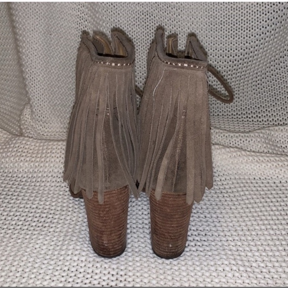 Fringe Ankle Boots in Brown Suede - Picture 3 of 5